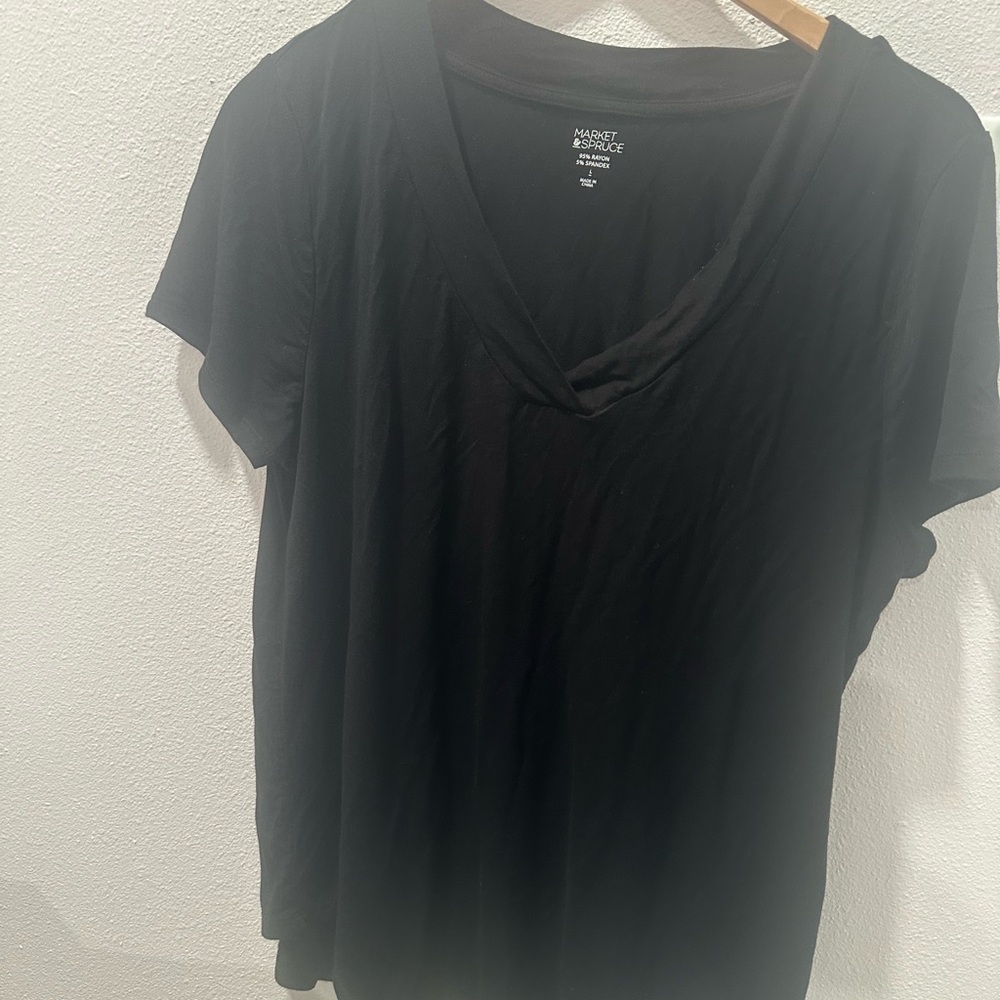 Market & Spruce Black V-Neck Short Sleeve Top